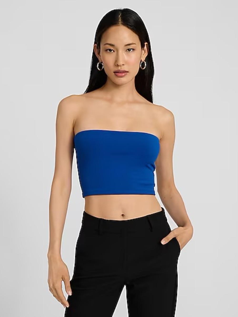 Express Royal Blue Strapless Tube Crop Top